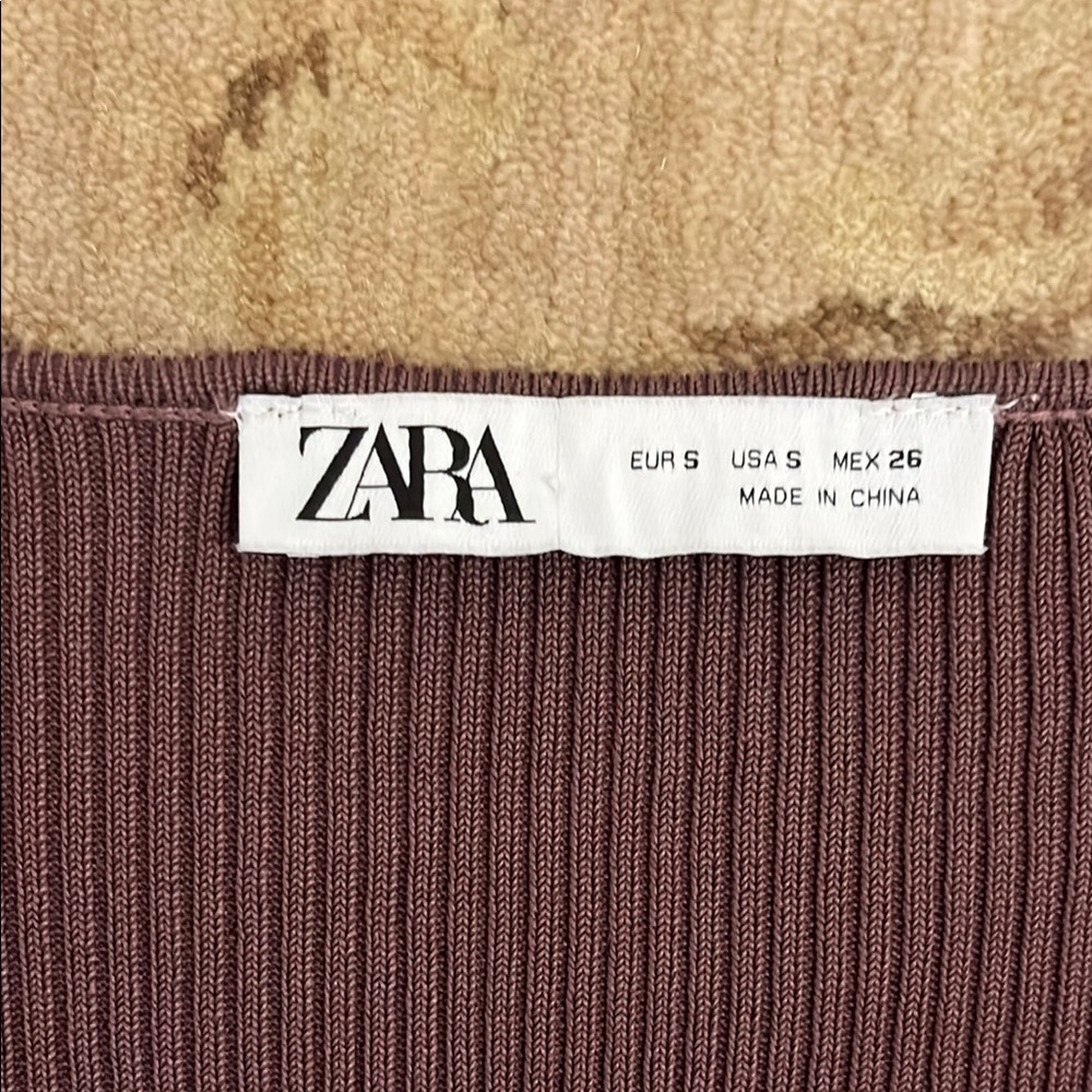 Zara Brown Ribbed Button-Up Top - Picture 3 of 3